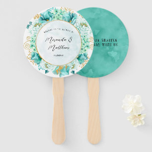 Mint Green Florals Gold Foliage Wedding Thank You Hand Fan