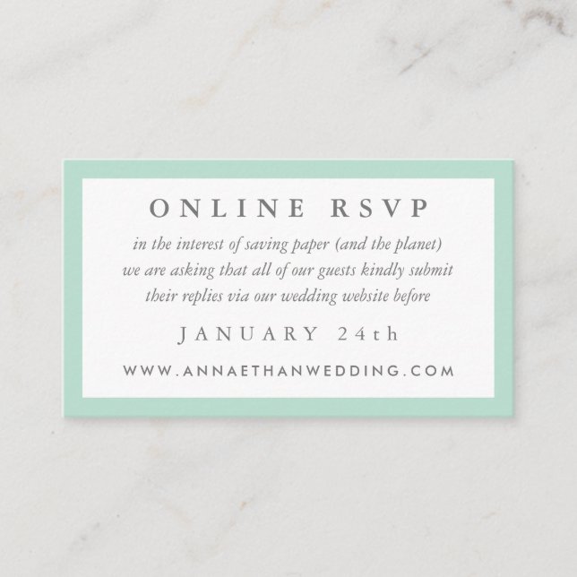 Mint Green Frame Wedding Online RSVP Card (Front)