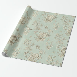 Mint Green French Country Birds and Floral Toile 1 Wrapping Paper