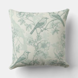 Mint Green French Country Birds and Floral Toile 2 Cushion