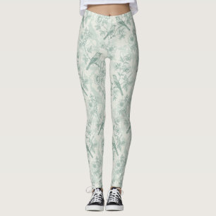 Mint Green French Country Birds and Floral Toile 2 Leggings