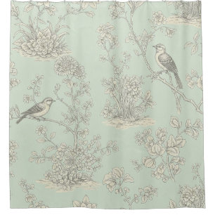 Mint Green French Country Birds and Floral Toile 3 Shower Curtain