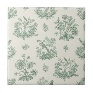 Mint Green French Country Birds and Floral Toile 4 Tile