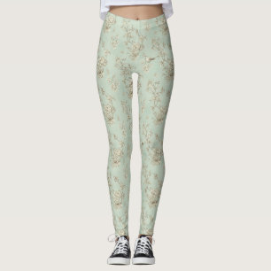 Mint Green French Country Birds and Floral Toile Leggings
