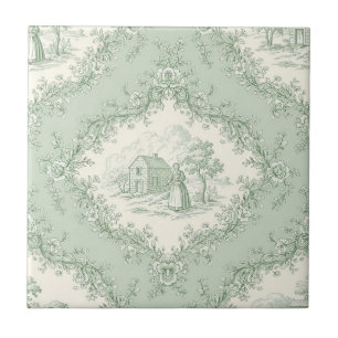 Mint Green French Country Floral Toile - Farmhouse Tile