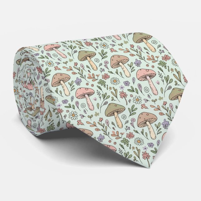 Mint Green Fungi Botanical | Wedding Groomsmen Tie (Rolled)