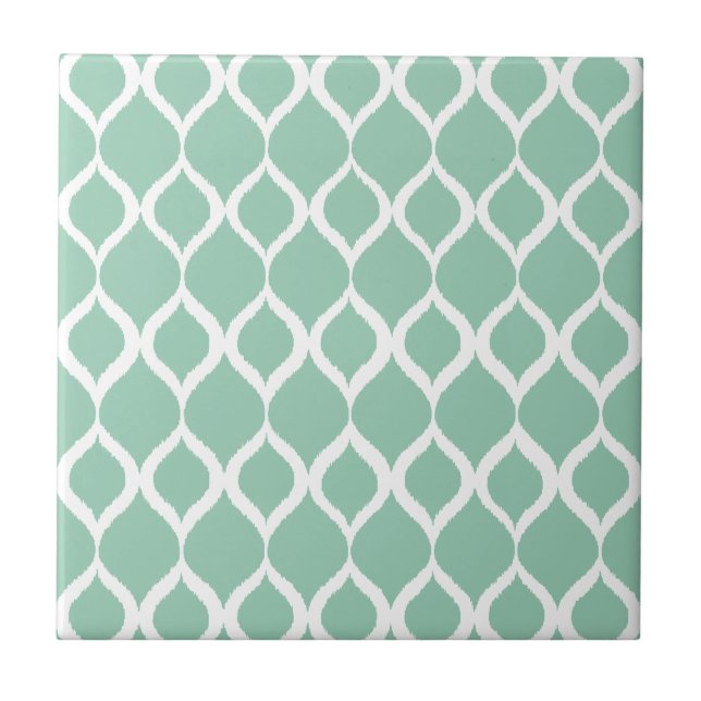 Mint Green Geometric Ikat Tribal Print Pattern Tile (Front)