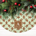 Mint Green Gingerbread Man Monogram Christmas Brushed Polyester Tree Skirt<br><div class="desc">Add a refreshing twist to your holiday decor with this mint green gingerbread man Christmas tree skirt. Featuring a playful gingerbread man pattern on a soft mint green background, this tree skirt brings a cosy and whimsical touch to any Christmas display. Personalise it with your family monogram for a unique,...</div>