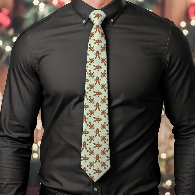 Mint Green Gingerbread Man Polka Dot Christmas Tie (Creator Uploaded)