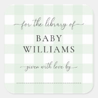 Mint Green Gingham Bookplate Sticker