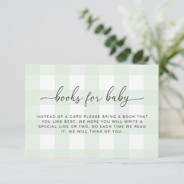 Mint Green Gingham Books Request Insert Card (Standing Front)