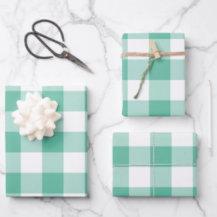 Mint Green Gingham Check Plaid Wrapping Paper Sheet