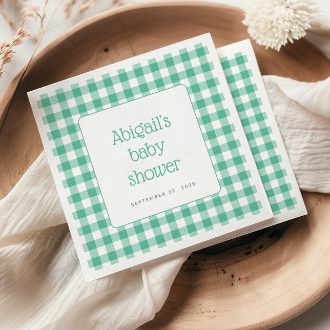 Mint Green Gingham Check Rustic Baby Shower Napkin (Creator Uploaded)