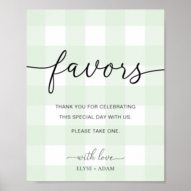 Mint Green Gingham Favors Sign (Front)