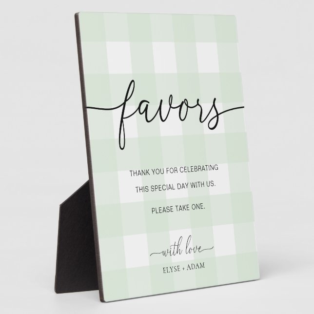 Mint Green Gingham Favours Sign Plaque (Side)