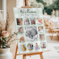 Mint Green Gingham First Birthday Photo Timeline