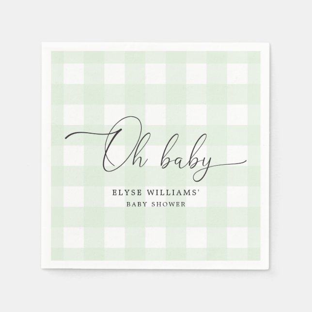 Mint Green Gingham Oh Baby Paper Napkin (Front)