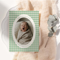 Mint Green Gingham Oval Photo Newborn Stats Birth