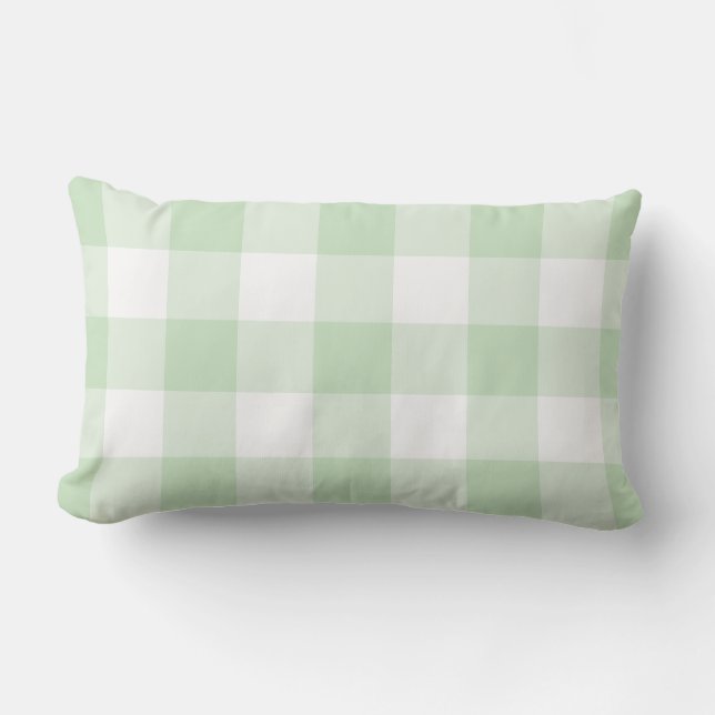 Mint Green Gingham Pattern Chequered Lumbar Cushion (Front)