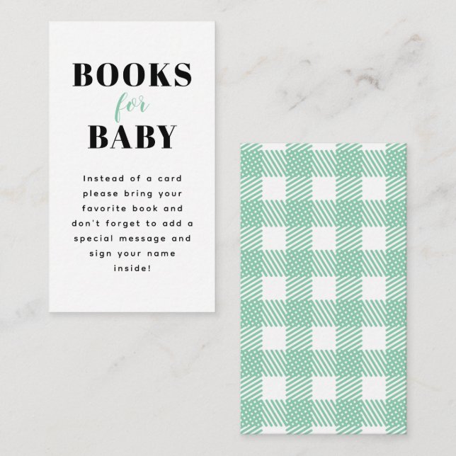 Mint Green Gingham Plaid Baby Shower Book Request Enclosure Card (Front/Back)