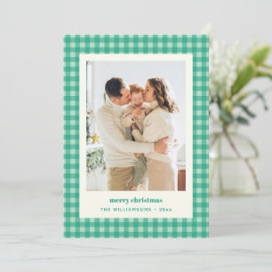 Mint Green Gingham Plaid Preppy Christmas Photo Holiday Card