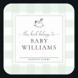 Mint Green Gingham Rocking Horse Bookplate Sticker<br><div class="desc">This Baby Shower bookplate sticker features a classic gingham design and modern fonts. The script heading is an image that cannot be edited. All of the other text is fully editable. For more advanced customisation of this design, simply select the "Customise It" button above. Add the sticker to your invitation...</div>