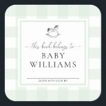 Mint Green Gingham Rocking Horse Bookplate Sticker<br><div class="desc">This Baby Shower bookplate sticker features a classic gingham design and modern fonts. The script heading is an image that cannot be edited. All of the other text is fully editable. For more advanced customisation of this design, simply select the "Customise It" button above. Add the sticker to your invitation...</div>