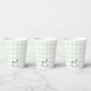 Mint Green Gingham Rocking Horse Paper cup