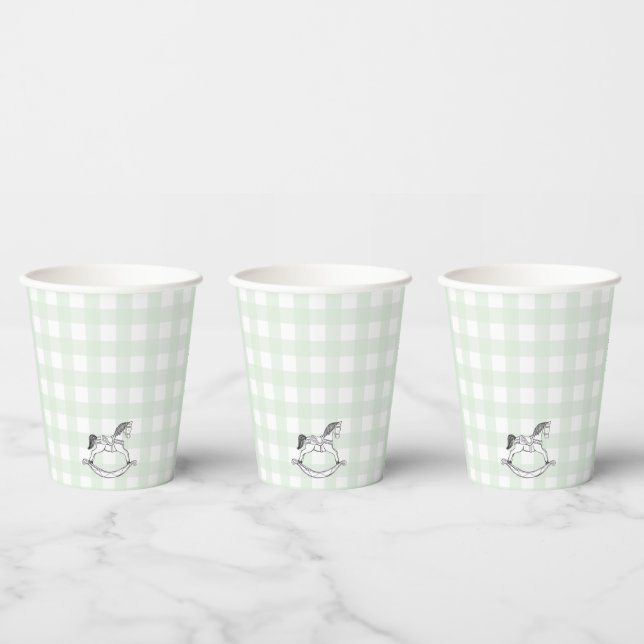 Mint Green Gingham Rocking Horse Paper cup (Multi)