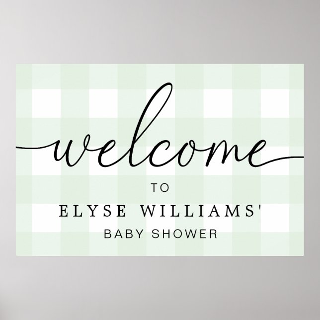 Mint Green Gingham Welcome Sign Poster (Front)