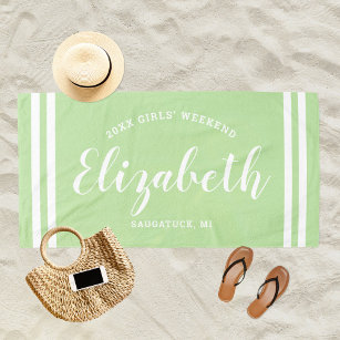 Mint Green Girls Weekend Personalised Name Beach Towel