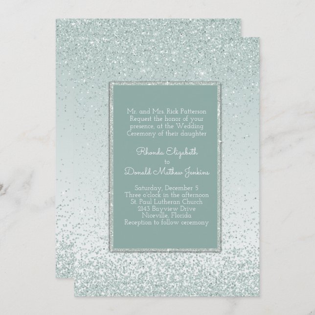 Mint Green Glitter and Shine Wedding Invitation (Front/Back)