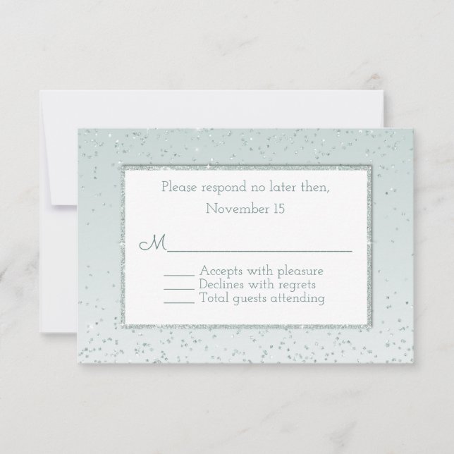 Mint Green Glitter and Shine Wedding RSVP Card (Front)