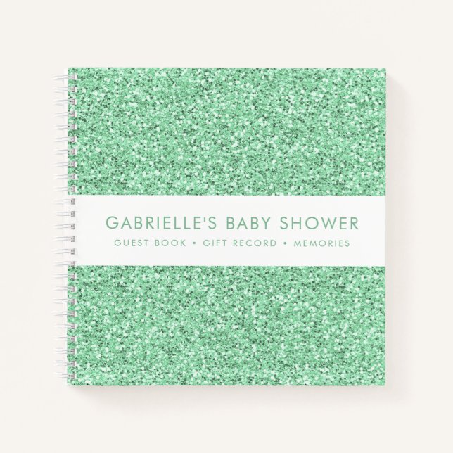 Mint Green Glitter Baby Shower Gift List Guestbook Notebook (Front)