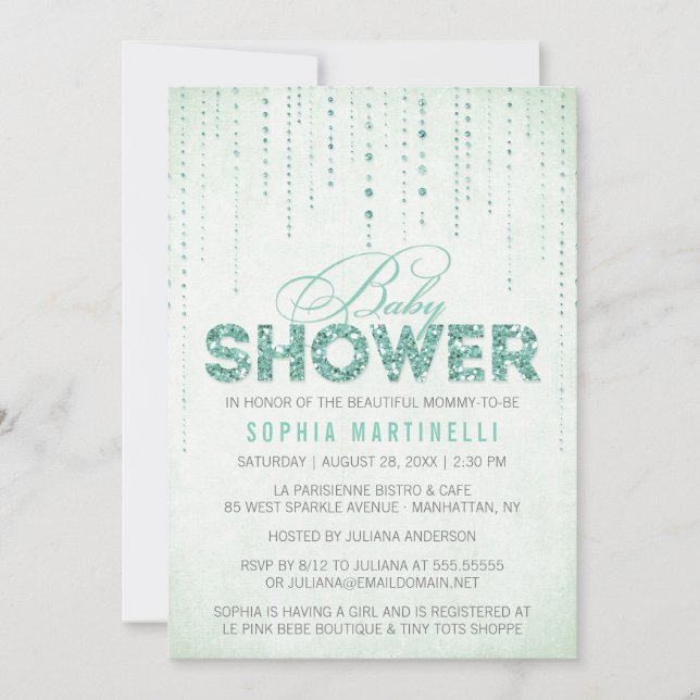 Mint Green Glitter Baby Shower Invitation (Front)