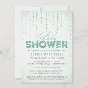 Mint Green Glitter Baby Shower Invitation