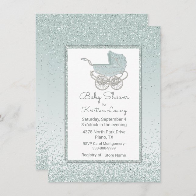 Mint Green Glitter Baby Shower Invitation (Front/Back)