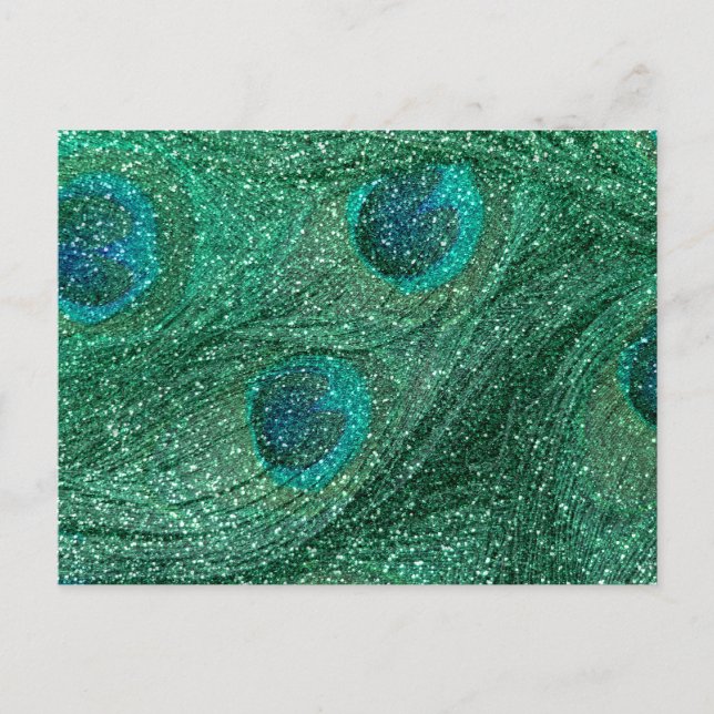 mint green glitter peacock feathers postcard (Front)