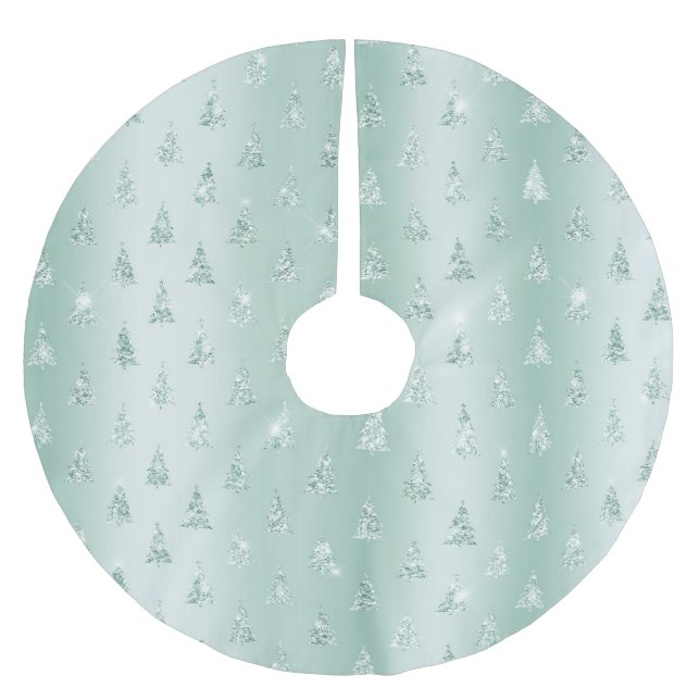 Mint Green Glitter Sparkle Christmas Trees   Brushed Polyester Tree Skirt (Front)