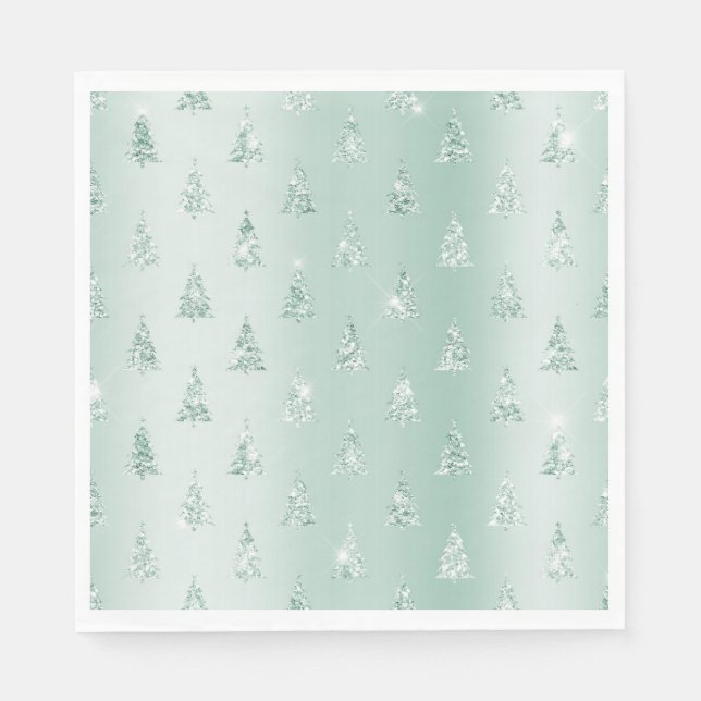 Mint Green Glitter Sparkle Christmas Trees  Napkin (Front)