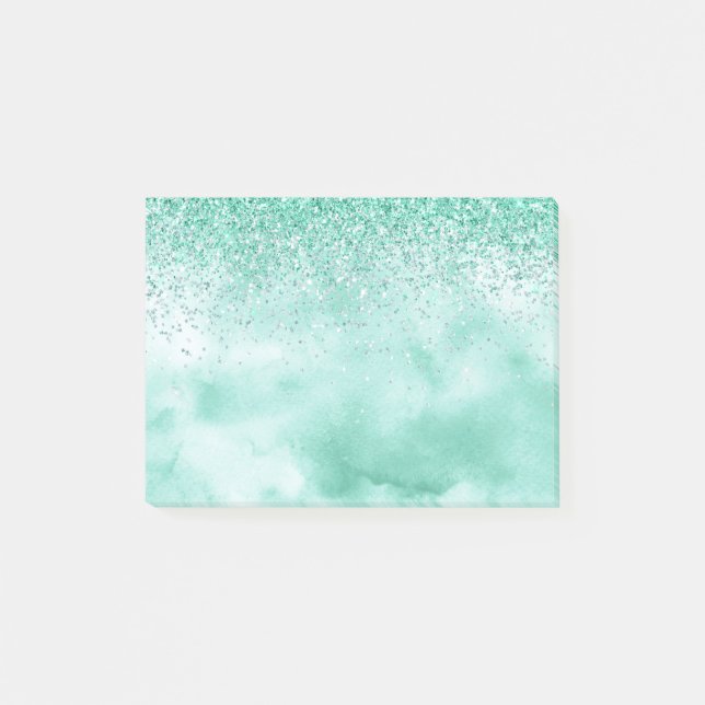 Mint Green Glitter Watercolor Post-it Notes (Front)