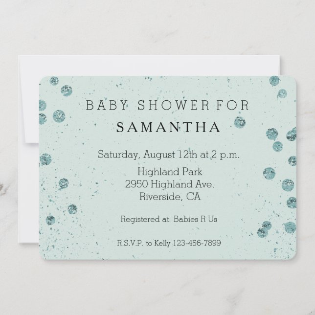 Mint Green Glittery Confetti baby shower Invitation (Front)