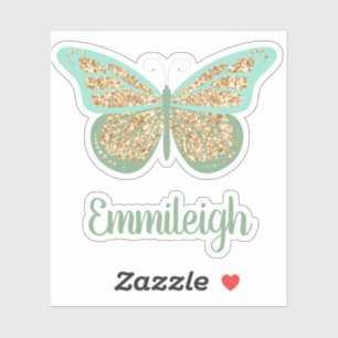 Mint Green Glittery Gold Butterfly Name