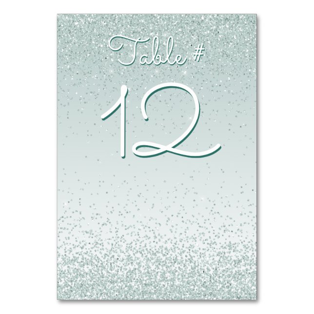Mint Green Glittery Table Number Card (Front)