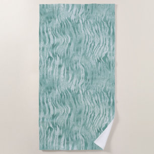 Mint Green Glitzy Zebra Print Glitter Beach Towel