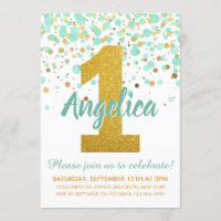 Mint Green Gold 1st Birthday Confetti Birthday