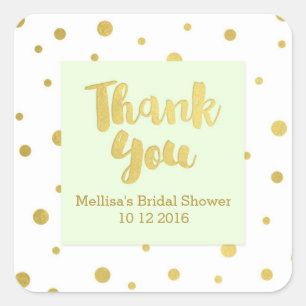 Mint Green Gold Bridal Shower Thank You Favour Square Sticker