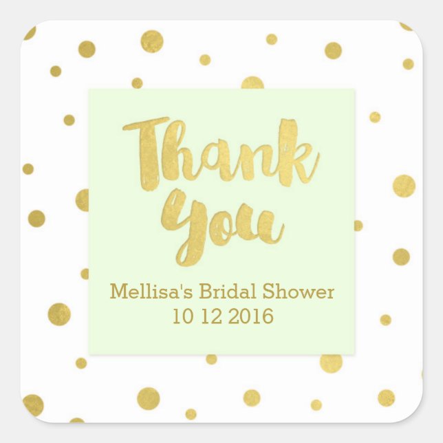 Mint Green Gold Bridal Shower Thank You Favour Tag (Front)