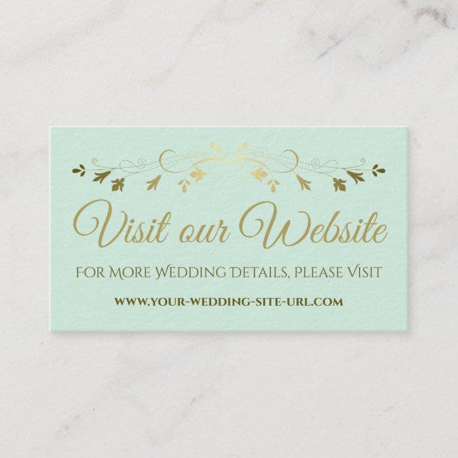 Mint Green & Gold Chic Wedding Visit Our Website Enclosure Card (Front)