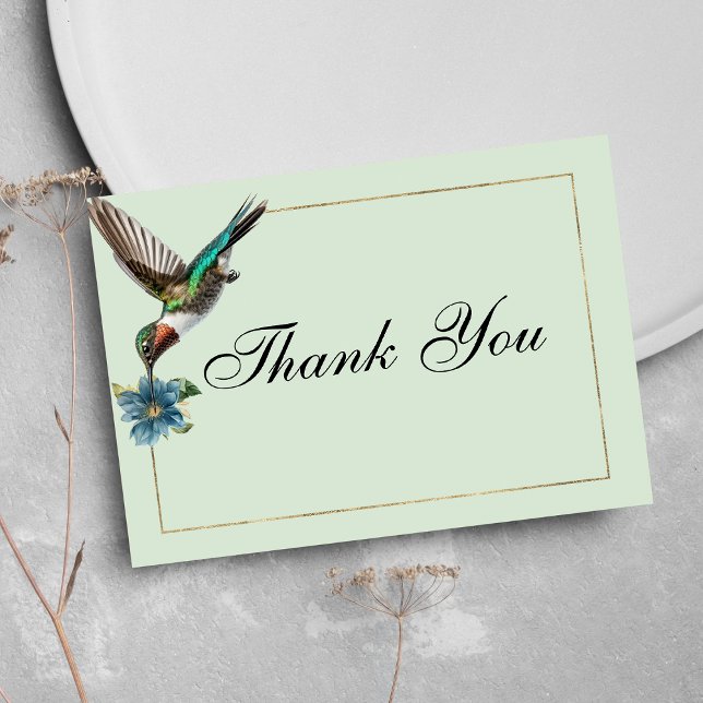 Mint green gold colourful hummingbird Thank You Invitation (Mint green gold colorful hummingbird Thank You)